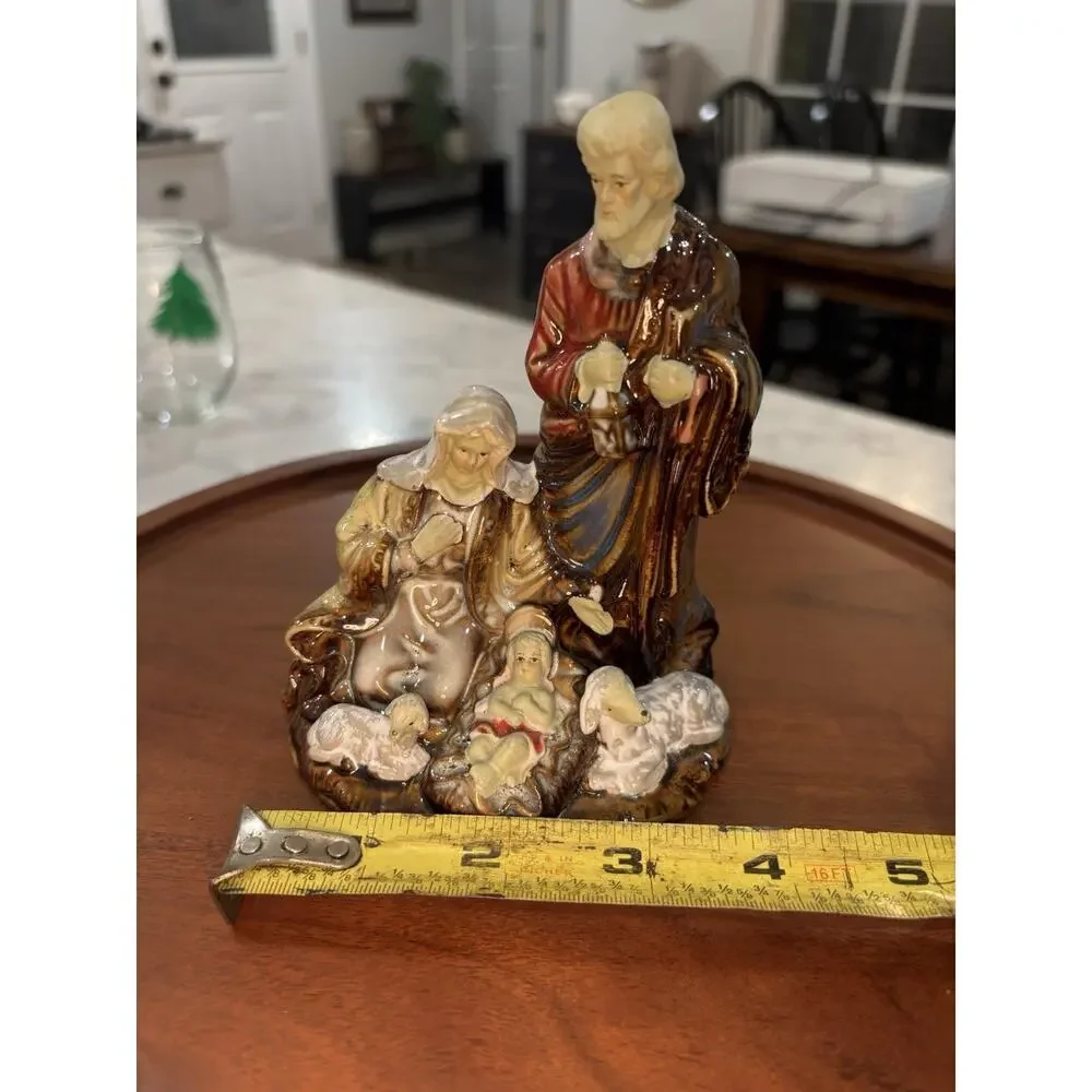 Vintage Ceramic Nativity Scene Figurine Mary Joseph Baby Jesus‎ Sheep Statue